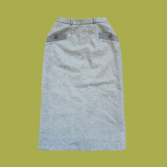 Vintage 80s Gray Wool Pencil Skirt - Picture 1 of 9